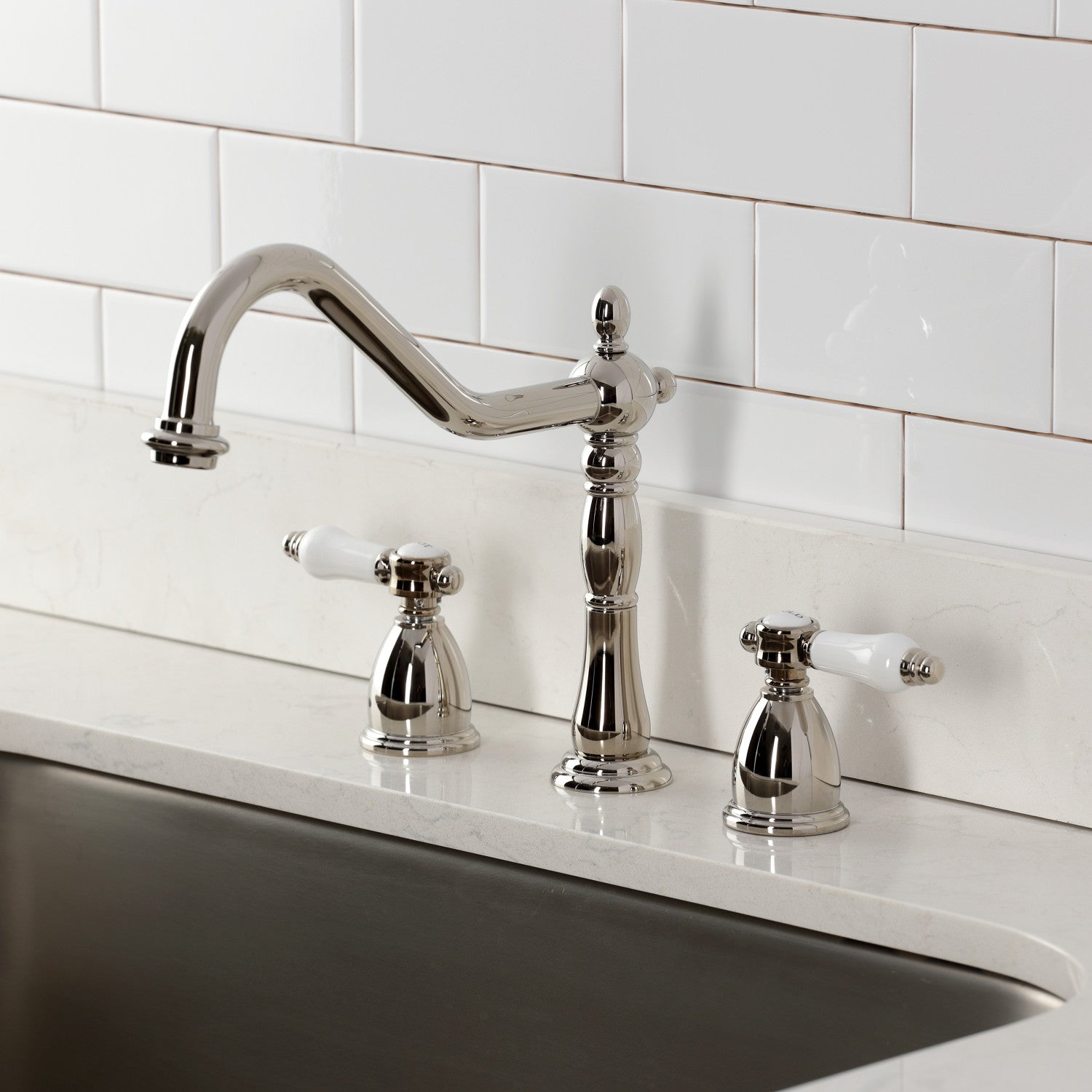 Kingston Heirloom KB1796BPLLS - Bel-Air Double-Handle Widespread Kitchen Faucet, Polished Nickel — thumbnail 2